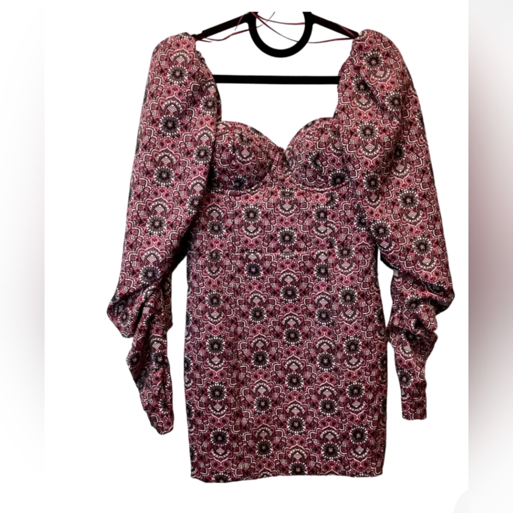 NWT RoseVelvet mini Dress Size M Puff Long Sleeve Bodycon purple witchy floral - Picture 5 of 16